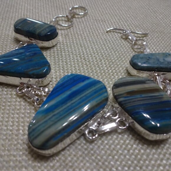 Gorgeous BLUE DENDRITE OPAL Handmade Sterling 925 Bracelet Size 7 1/2" #128C - Picture 2 of 3